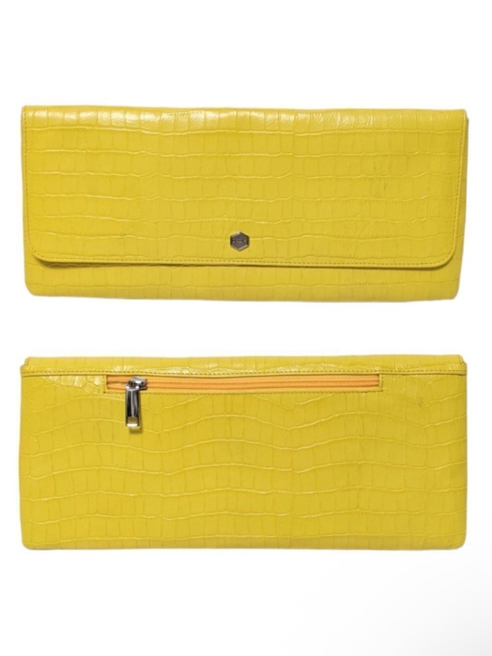 LODIS Yellow Leather Croc Print Wallet Clutch